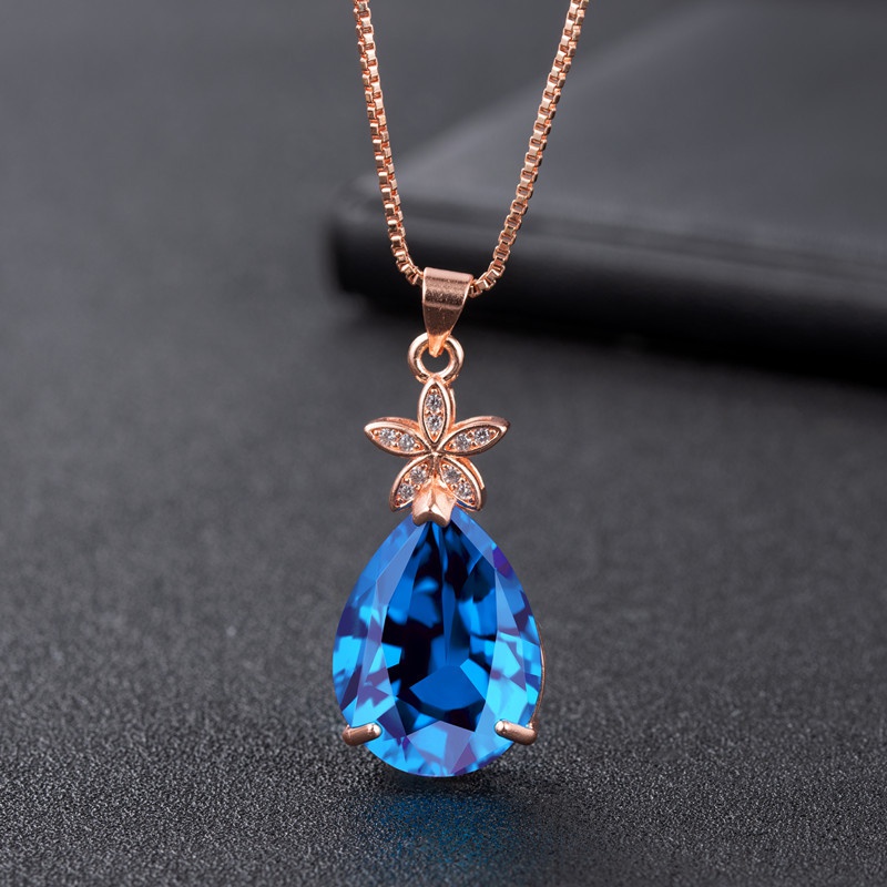 dropshaped sapphire diamond pendant petal pendant fashion simple jewelry