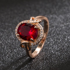 zircon ring European and American fashion rose gold diamond rose ruby ring