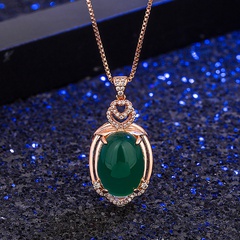 Korean heart-shaped zircon green chalcedony pendant egg-shaped green agate necklace retro jewelry