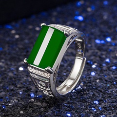 Cross-border hollow green chalcedony micro-inlaid zircon green agate ring jewelry