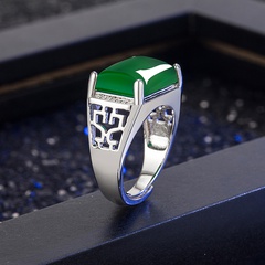 ethnic ring hollow green agate ring micro-inlaid zircon green chalcedony ring
