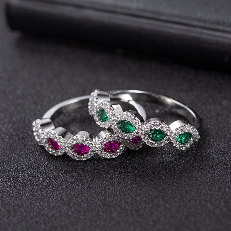 crossborder micro zircon emerald ring ruby full diamond ring fashion jewelry