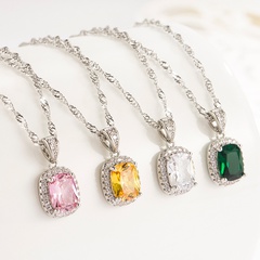 fashion simple gem pendant micro-inlaid square necklace pendant