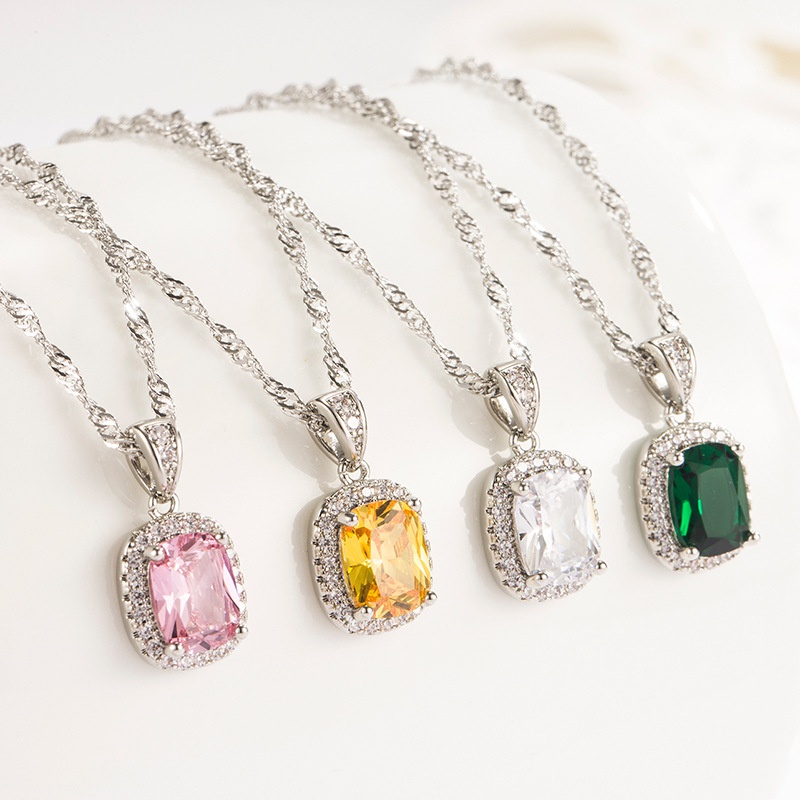 fashion simple gem pendant microinlaid square necklace pendant