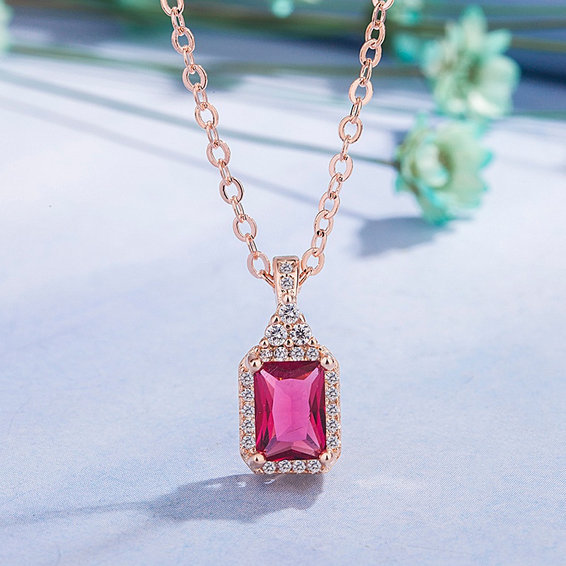 rubelliteplated pendant rose gold square ruby necklace
