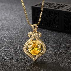 Korean version necklace full diamond citrine heart-shaped pendant clavicle chain