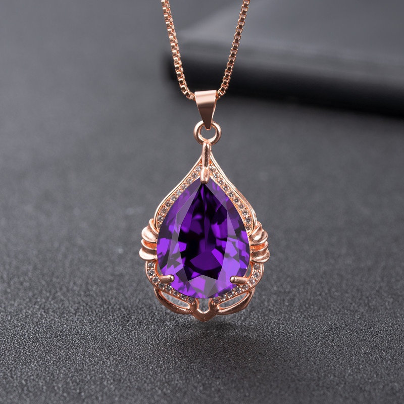 dropshaped amethyst pendant fashion diamond zircon purple diamond pendant necklace