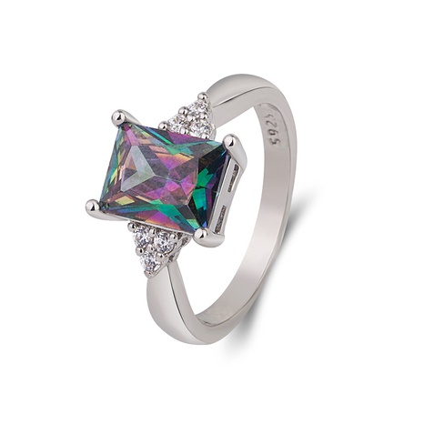 Korean square colorful stone micro-inlaid color zircon European and American wild ring NHXGS479108's discount tags