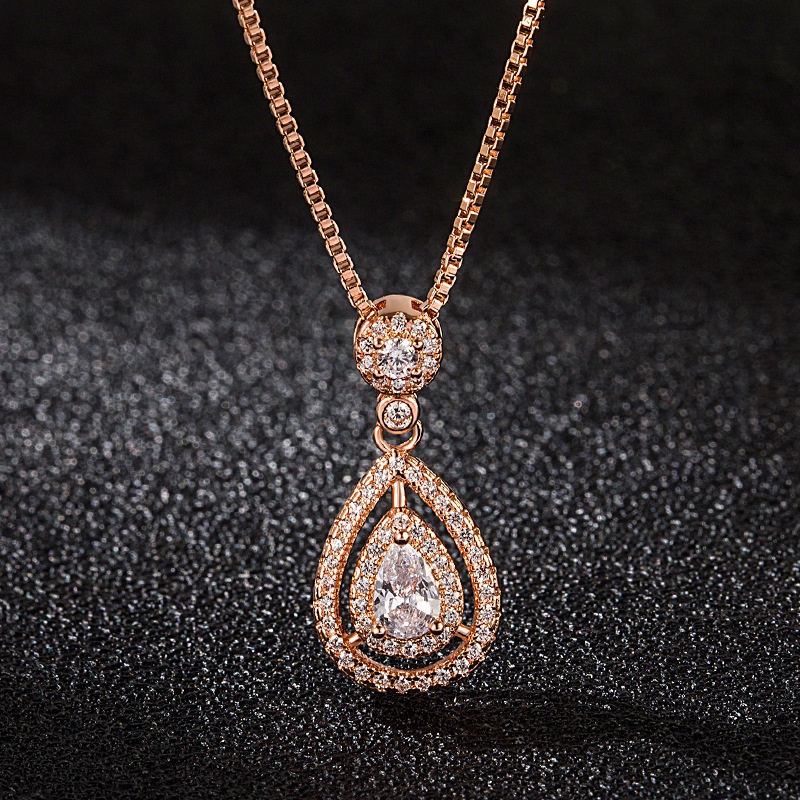 Korean version necklace full diamond water drop pendant fashion clavicle chain necklace wedding jewelry