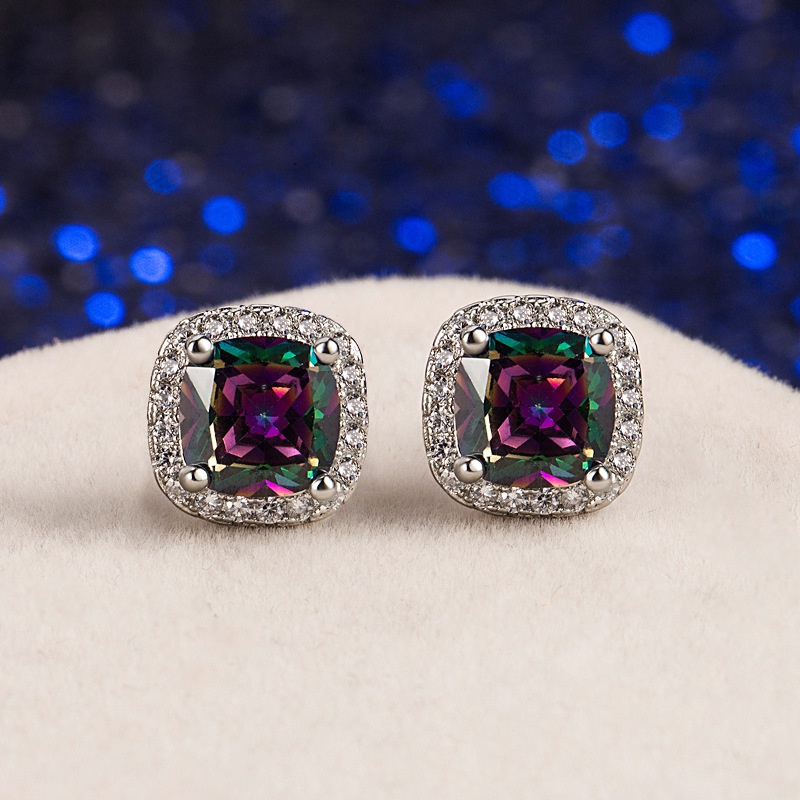 square colorful stone earrings classic diamond fourclaw earrings fashion jewelry