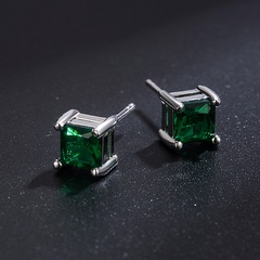 Fashion earrings female green zircon square copper earrings