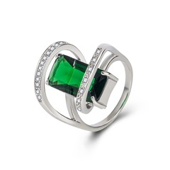Emerald Zircon Ring Cross-border Inlaid Green Crystal Ring Jewelry