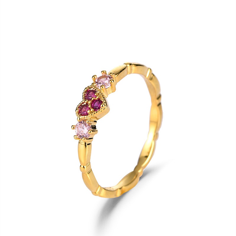 heartshaped red corundum European and American gold color diamond red corundum ring fashion jewelry
