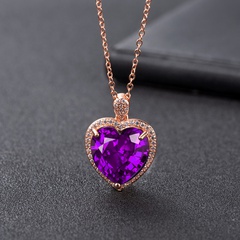 Korean fashion heart-shaped amethyst pendant full diamond love heart pendant necklace simple jewelry