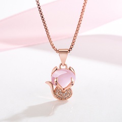 Korean version of micro diamond fox pendant cute hibiscus stone fox necklace simple clavicle chain necklace