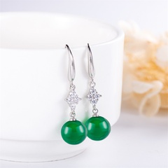 Fashion green chalcedony earrings copper inlaid zircon earrings wholesale