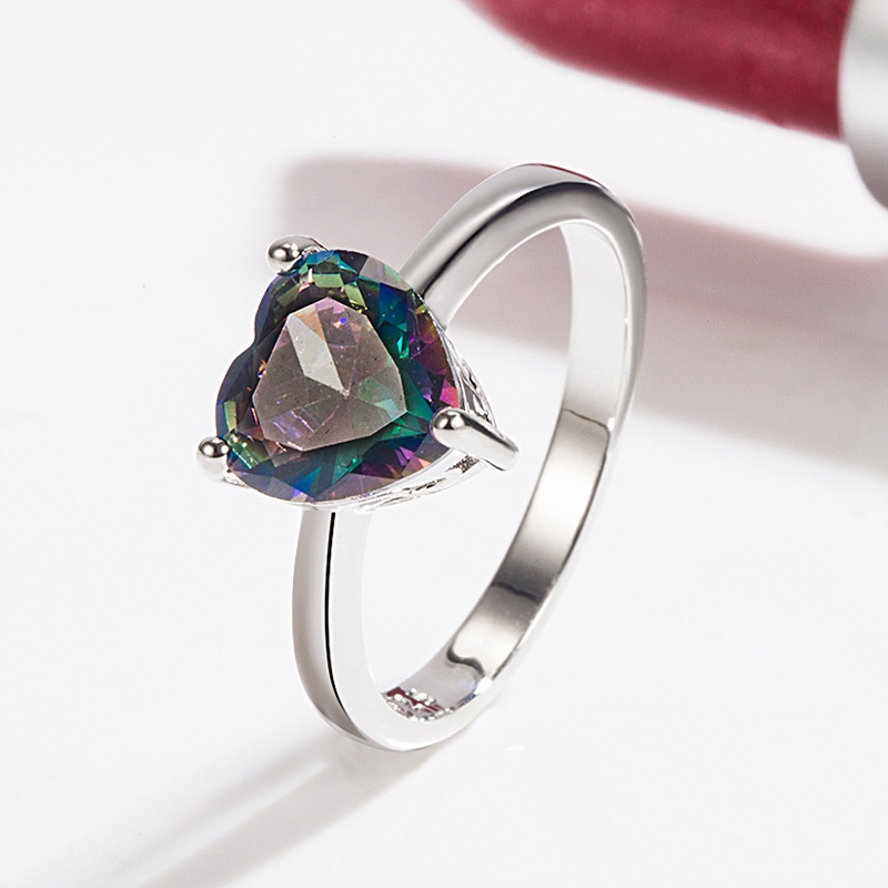 heartshaped colorful zircon European and American fashion heart color ring