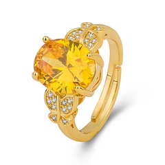 citrine gemstone ring gold-plated micro-inlaid zircon retro open ring
