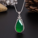 Ethnic style five petals green chalcedony pendant retro flower zircon dropshaped green agate necklace jewelrypicture8