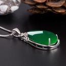 Ethnic style five petals green chalcedony pendant retro flower zircon dropshaped green agate necklace jewelrypicture9