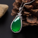 Ethnic style five petals green chalcedony pendant retro flower zircon dropshaped green agate necklace jewelrypicture10