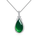 Ethnic style five petals green chalcedony pendant retro flower zircon dropshaped green agate necklace jewelrypicture11