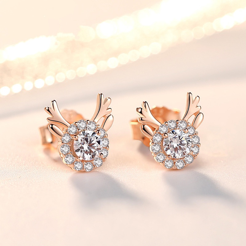 Korean version little elk earrings snowflake zircon antler earrings Christmas deer earrings jewelry