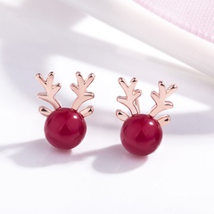Korean style elk antler earrings inlaid pomegranate red antler earrings red beads earrings jewelry