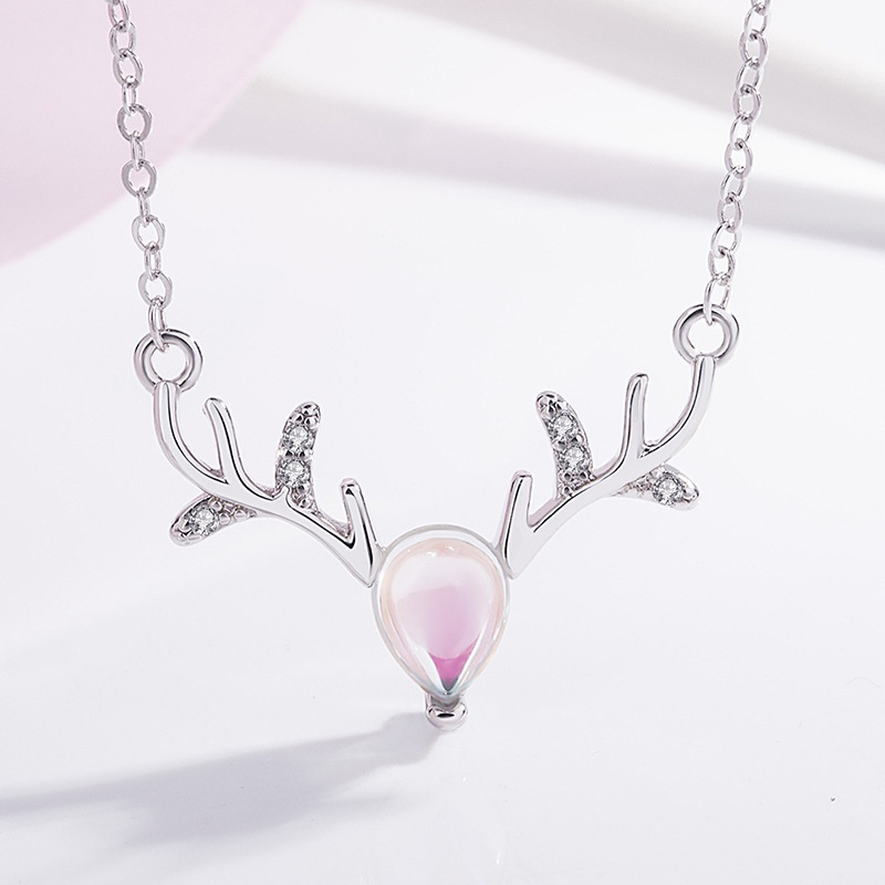Korean moonstone small antler necklace colorful moonlight antler clavicle chain jewelry