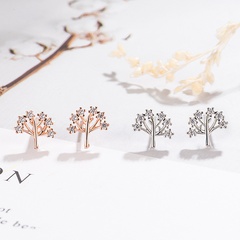 Version coréenne de jolies boucles d'oreilles arbre de vie plaqué argent plante pleine de diamants boucles d'oreilles arbre de vie