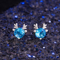 Korean version blue diamond antler earrings elk antlers blue crystal earrings