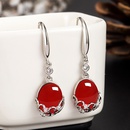 Retro ethnic green chalcedony earrings red agate earrings long hollow earrings wedding temperament earringspicture8