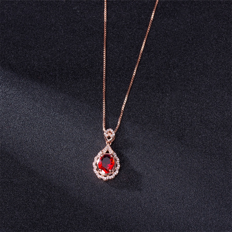 Korean version temperament flowershaped ruby pendant microinlaid pendant niche design clavicle chain necklace