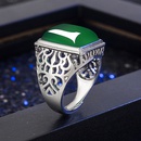 Retro ethnic green agate green chalcedony gemstone hollow ring simple fashion jewelrypicture9