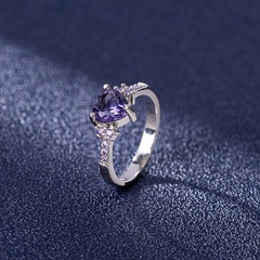 zircon heart-shaped amethyst ring European fashion purple zircon ring jewelry