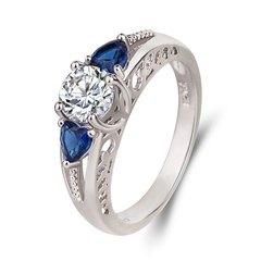 heart-shaped blue diamond European and American blue simulation diamond cross-border simple fashion jewelry