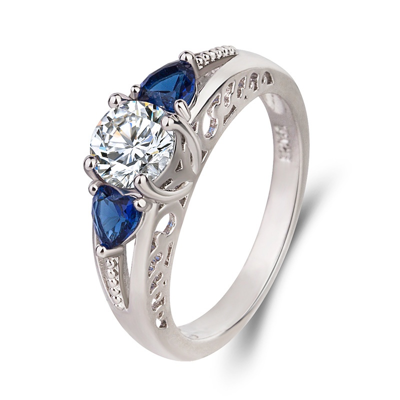 heartshaped blue diamond European and American blue simulation diamond crossborder simple fashion jewelry