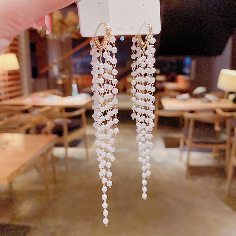 Fashion pearl tassel copper pearl earrings wholesale