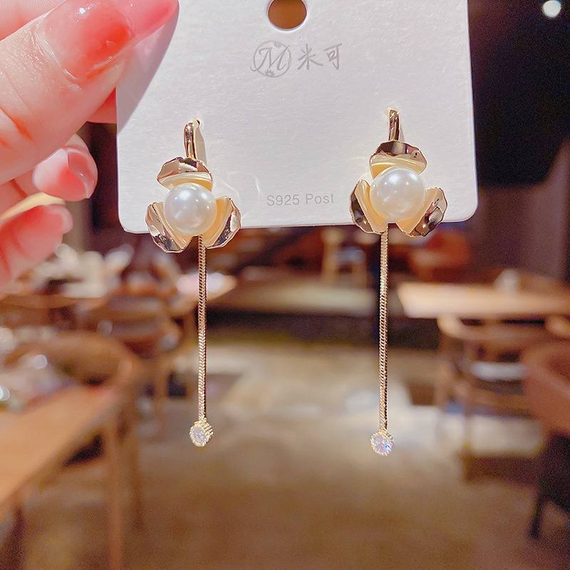 Fashion geometric pearl tassel copper earrings wholesale