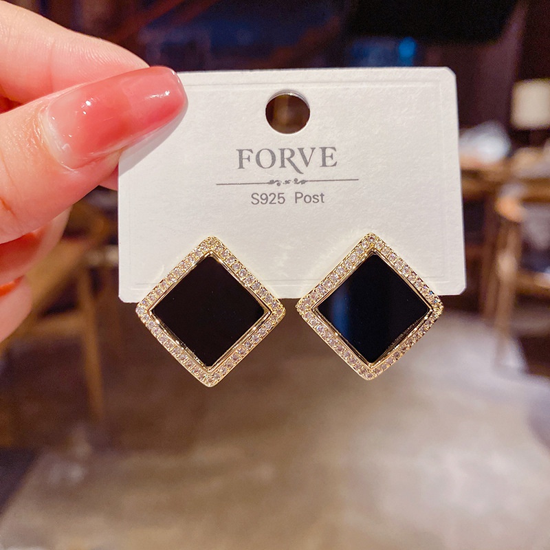 Fashion geometric microinlaid square copper inlaid zircon earrings wholesale