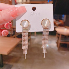 Fashion long chain tassel geometric copper inlaid zircon earrings wholesale