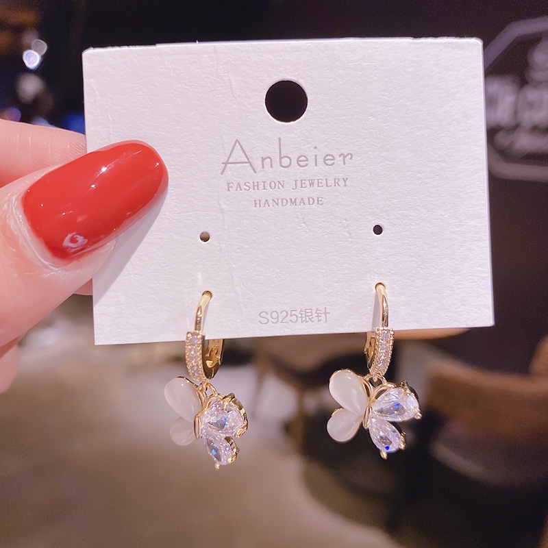 Fashion opal butterfly copper inlaid zircon earrings wholesale