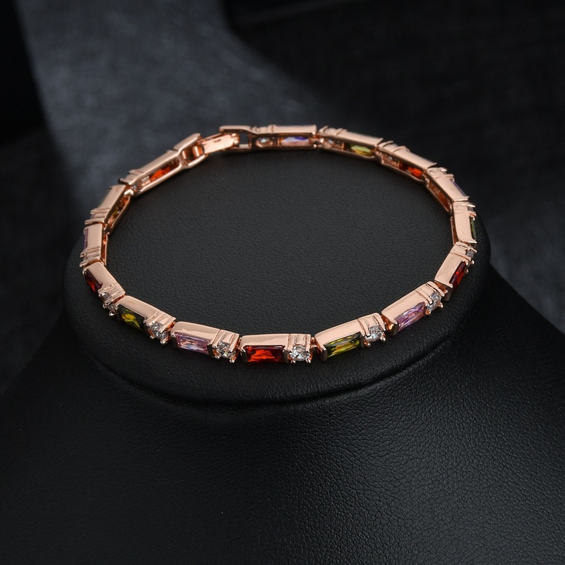 Rectangular zircon inlaid with platinum color protection copper bracelet