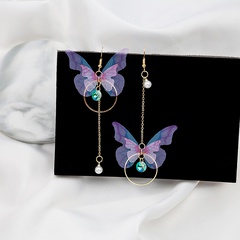 Korean asymmetric butterfly earrings long circle tassel pearl earrings