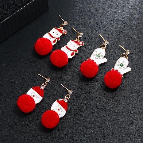 Fashion Christmas Old Man Snowman Hat Alloy Hair Ball Earrings's discount tags