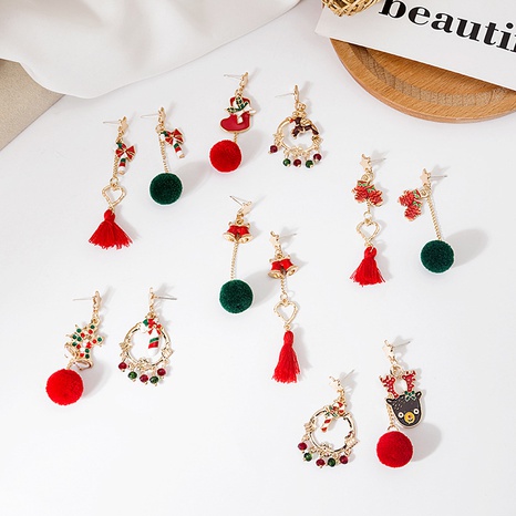 Fashion Christmas Earrings Cartoon Asymmetrical Hair Ball Snowman Christmas Tree Earrings's discount tags