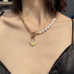 collier en acier titane pendentif perle d'eau douce chaîne de clavicule simple