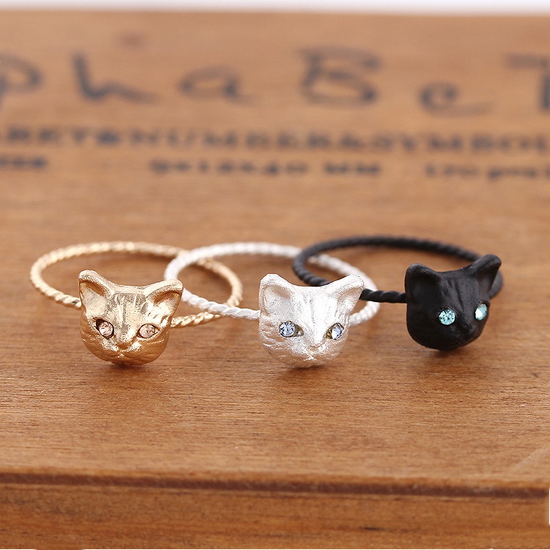 Korean version of cute and realistic kitten rhinestone animal ring