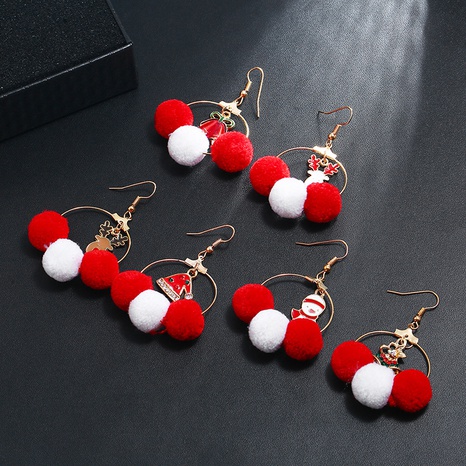 Christmas new asymmetrical fur ball creative elk bells alloy earrings wholesale's discount tags