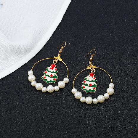 Pendientes de aleación de árbol de Navidad de goteo navideño de perlas de gran tamaño de círculo de moda al por mayor's discount tags